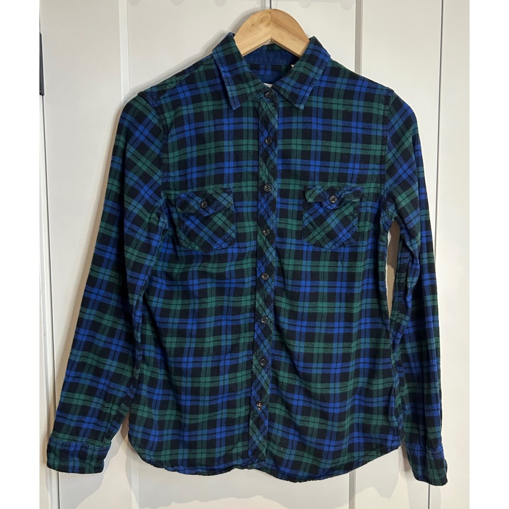 Weatherproof Vintage Womens Blue Green Plaid Flannel Shirt Cotton Small Fall